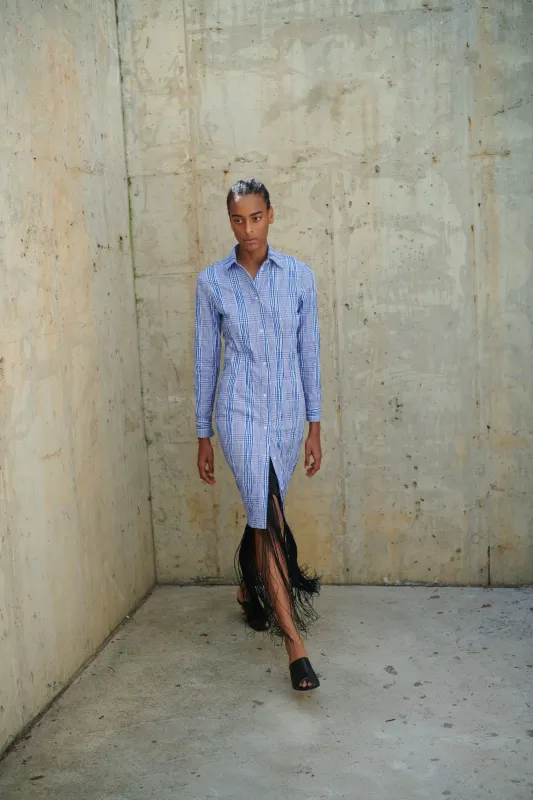 Fitted Shirtdress - Cobalt Blue Plaid made by NOMIA