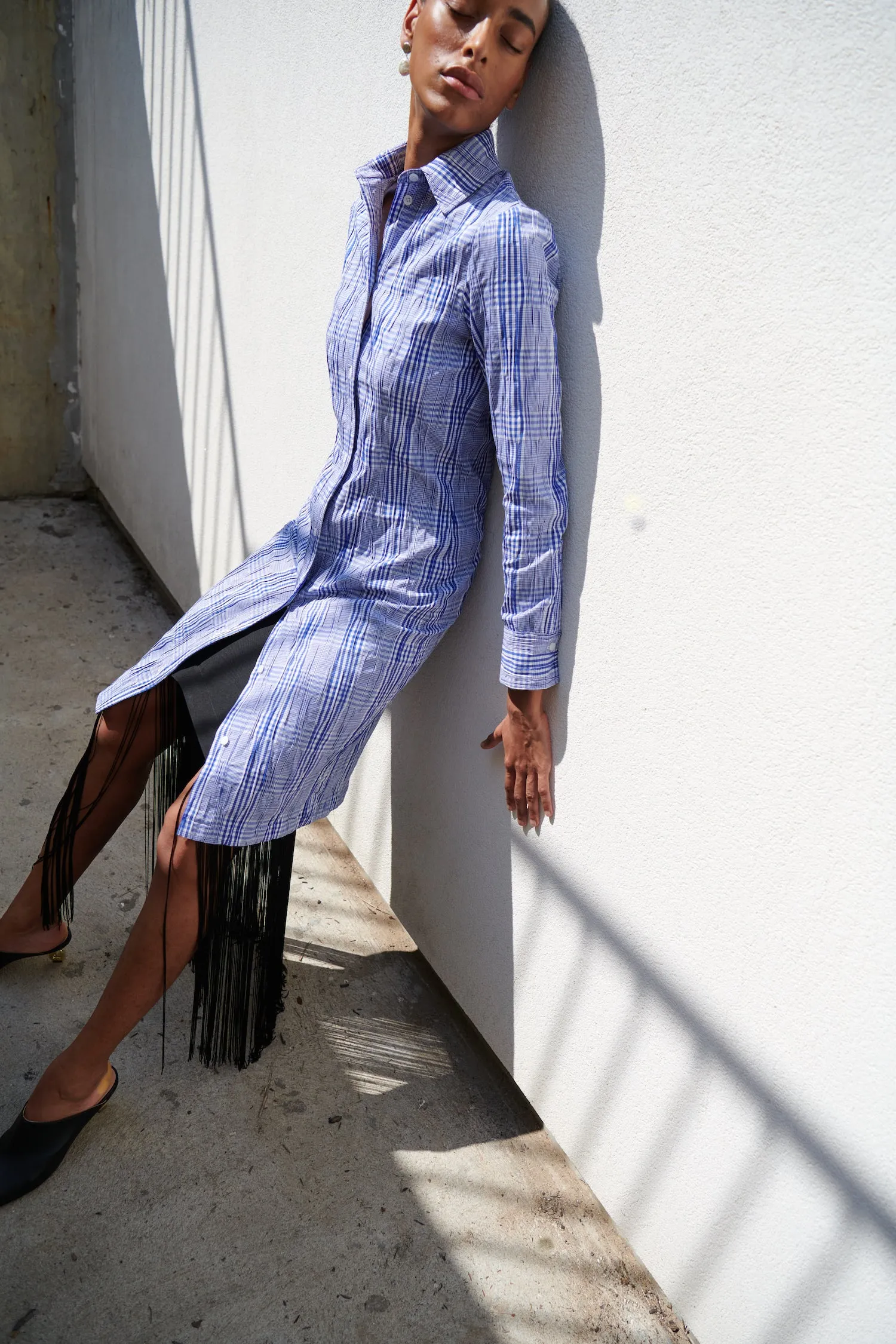 Fitted Shirtdress - Cobalt Blue Plaid sold by NOMIA product image thumbnail 3