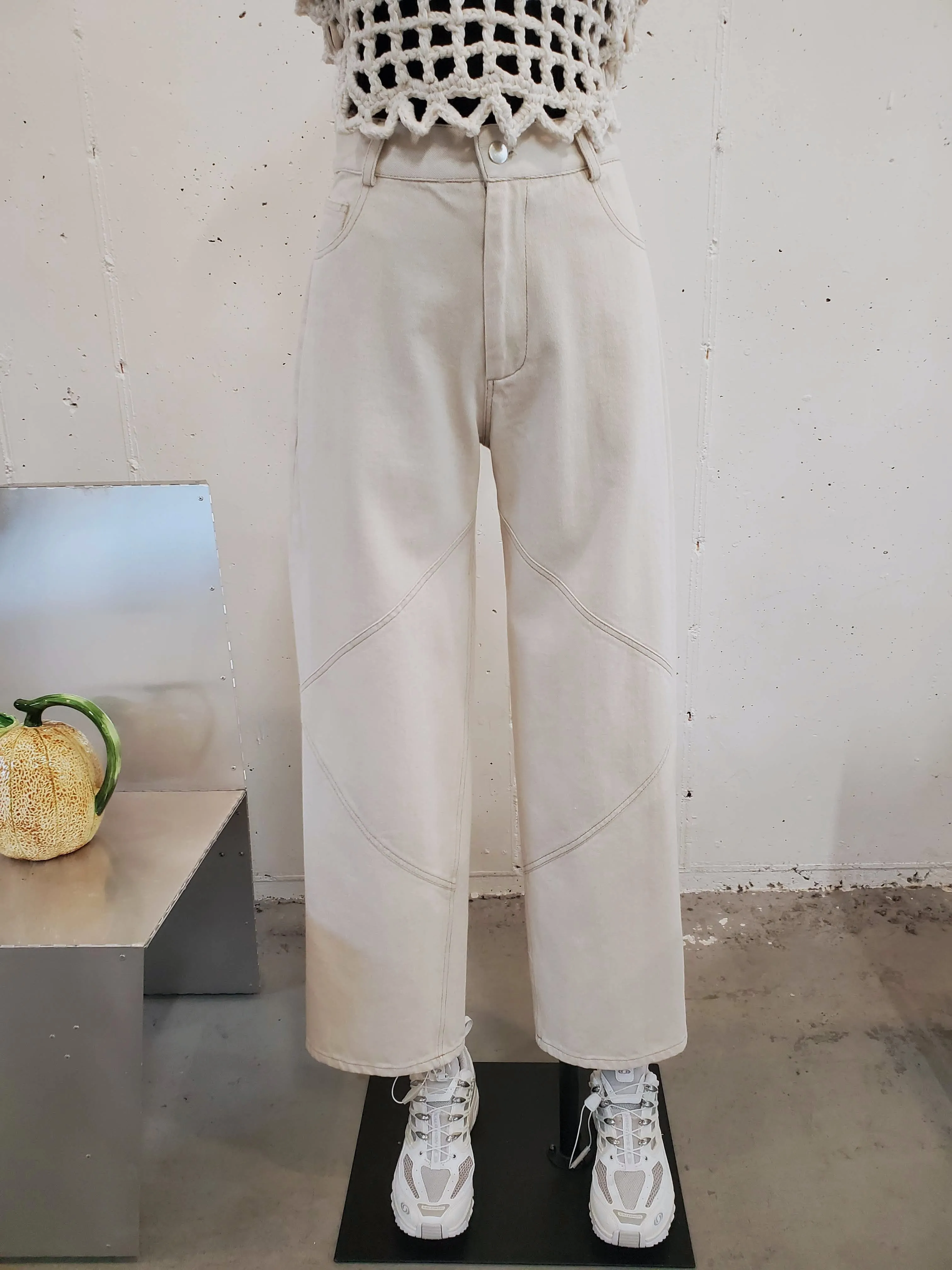Petite Paneled Wide Leg Jeans - Ecru sold by NOMIA product image thumbnail 3