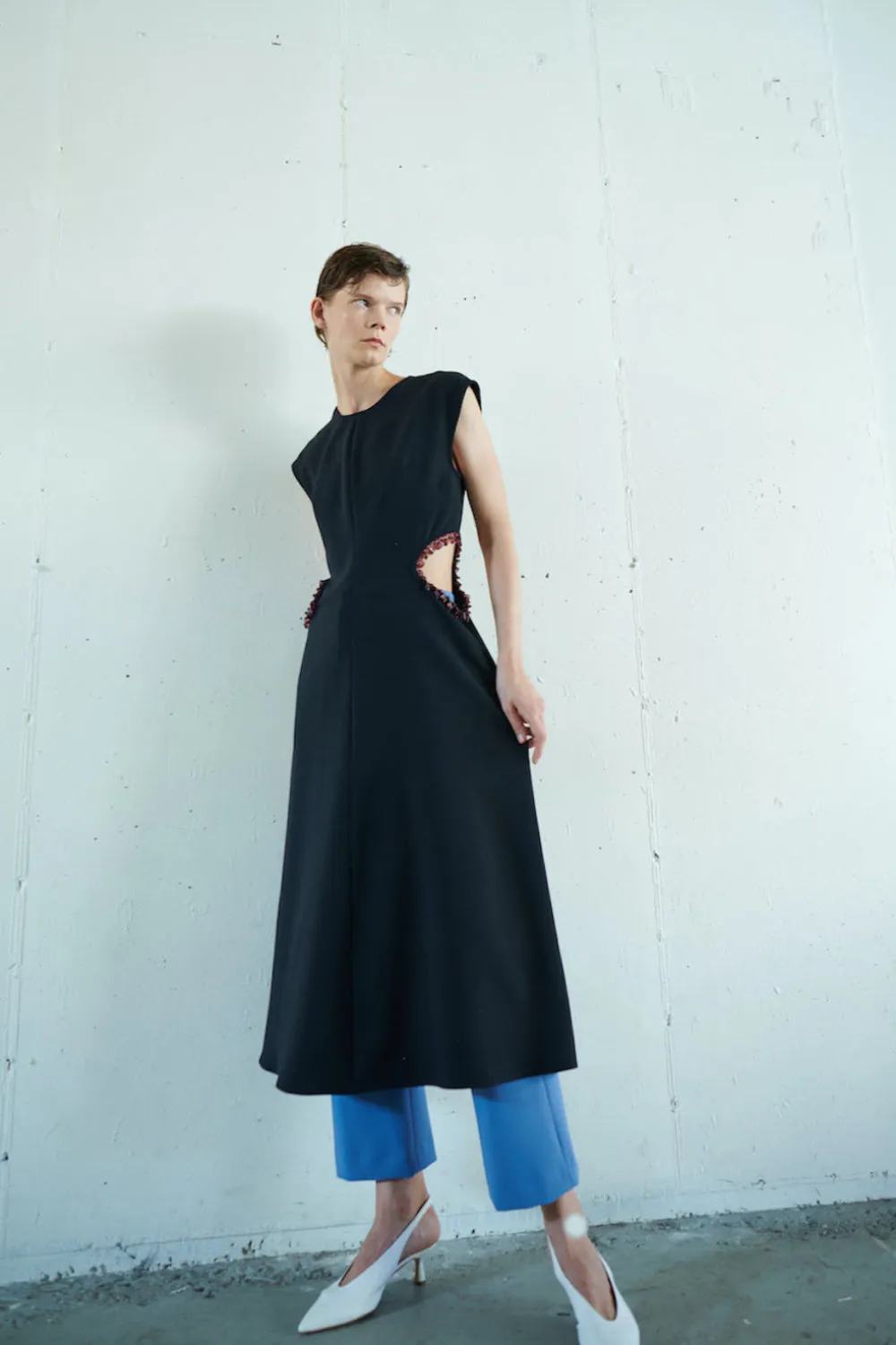 Jewel Cutout Midi Dress - Black / Garnet sold by NOMIA