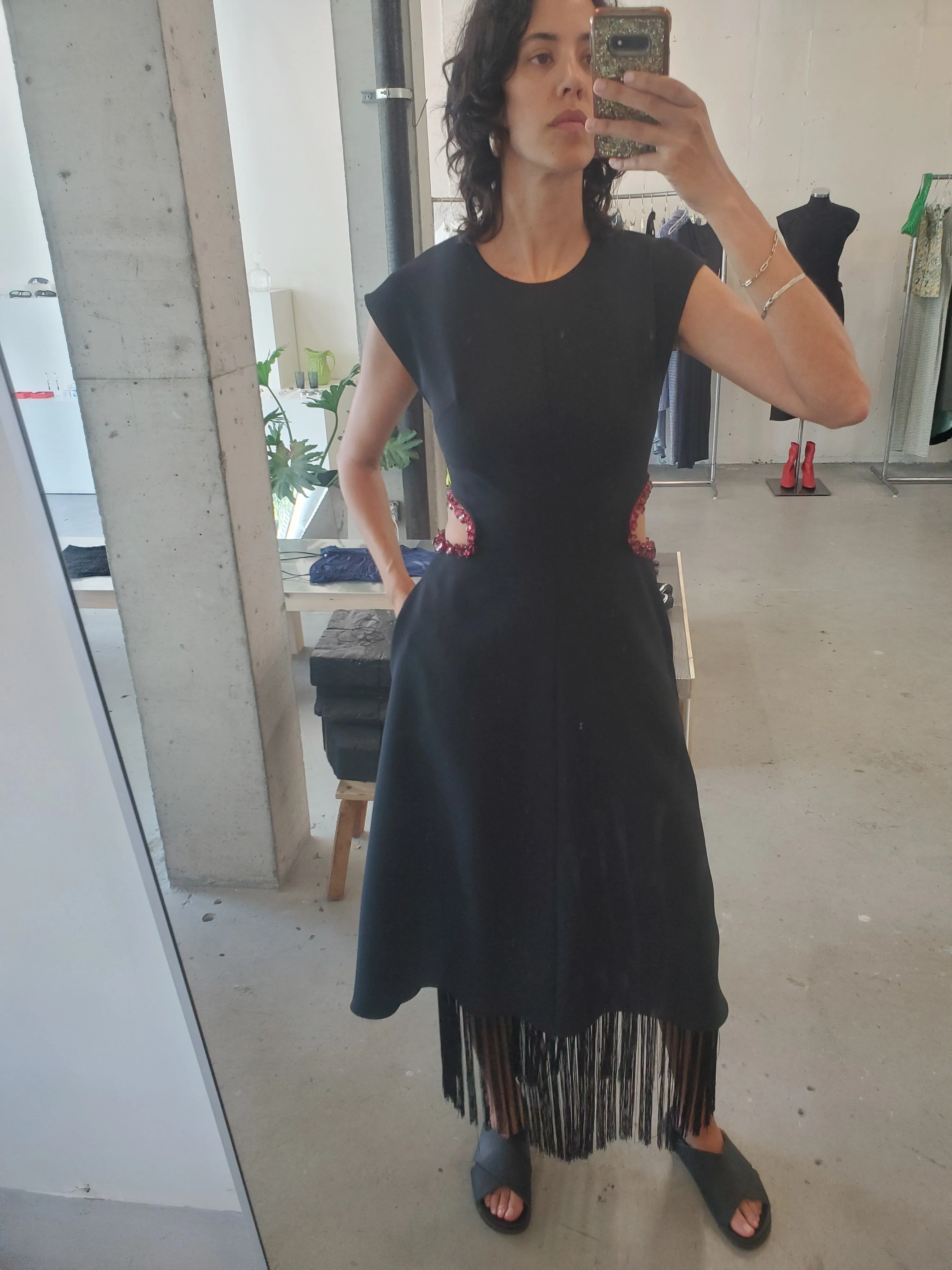 Jewel Cutout Midi Dress - Black / Garnet sold by NOMIA product image thumbnail 3