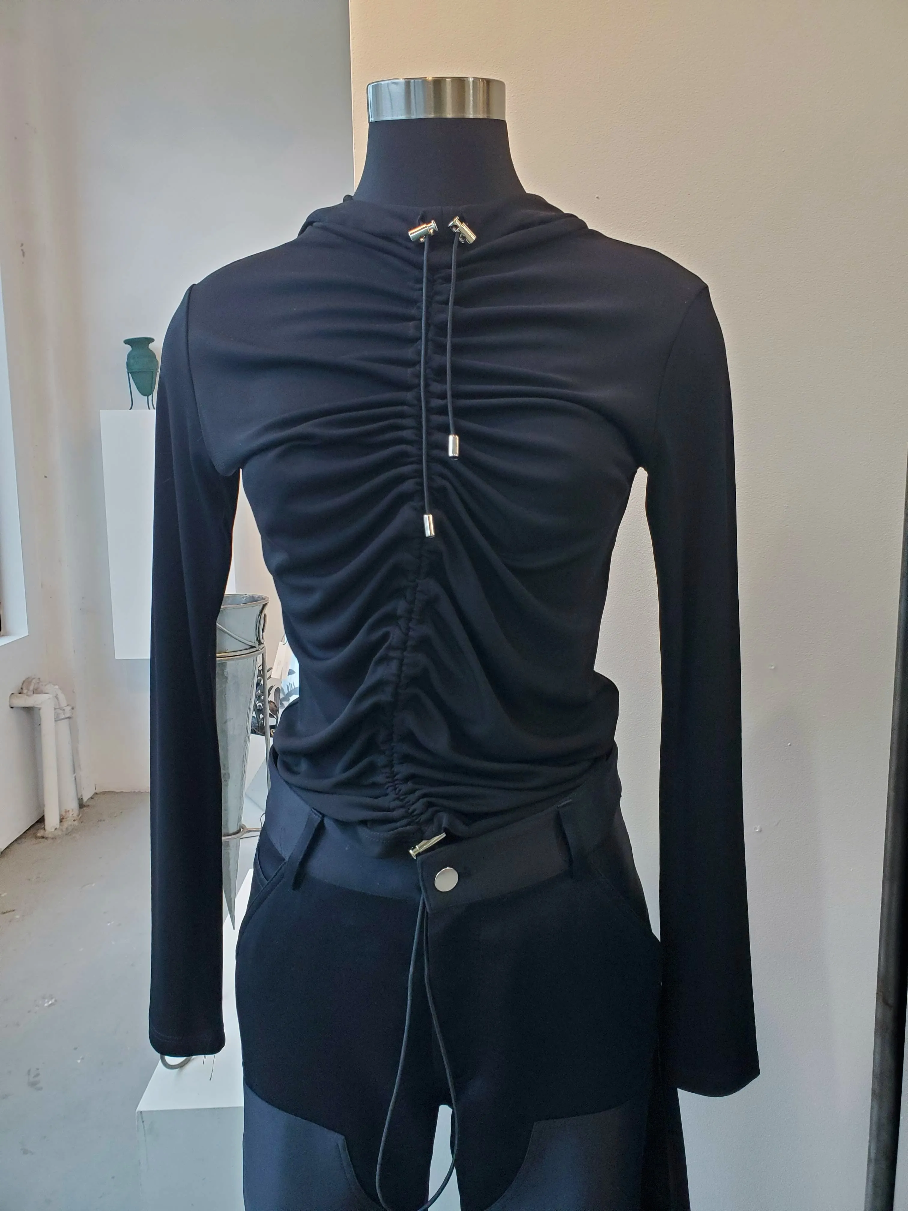 Hooded Gathered Top - Black sold by NOMIA product image thumbnail 3