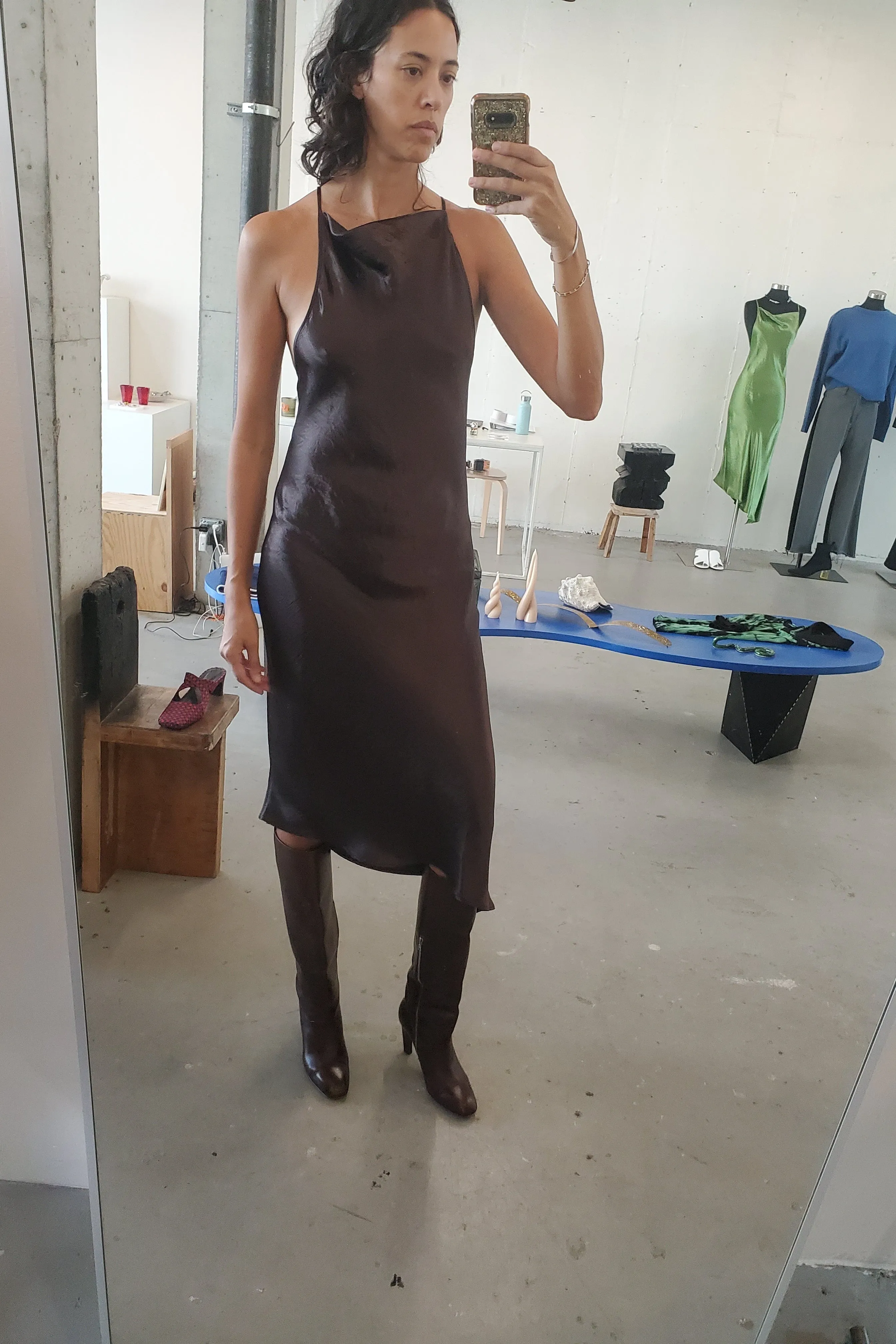Crossback Bias Dress - Earth sold by NOMIA