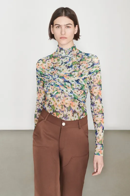 Long Sleeve Mesh Mockneck - Orange / Blue Floral made by NOMIA