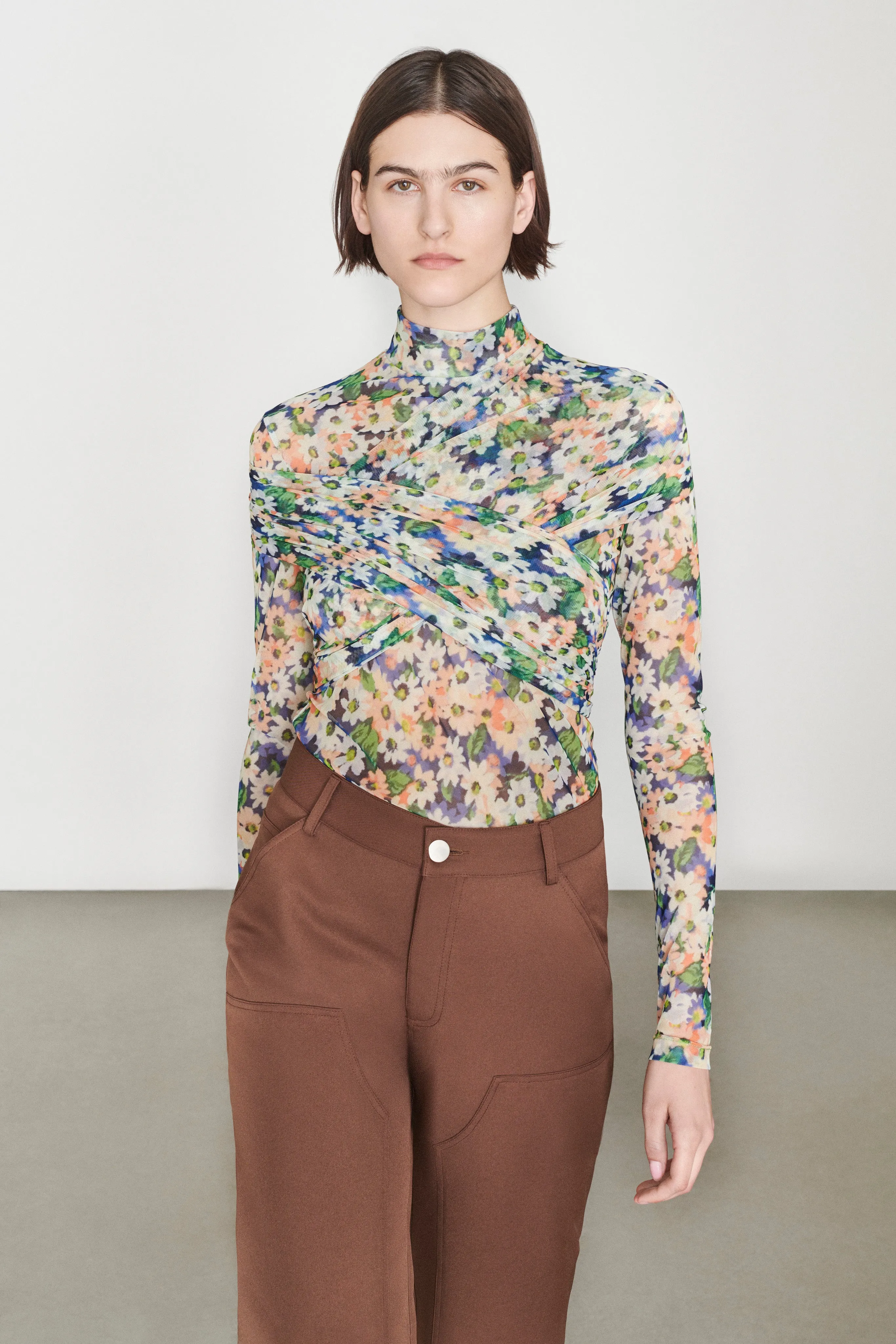 Long Sleeve Mesh Mockneck - Orange Floral sold by NOMIA