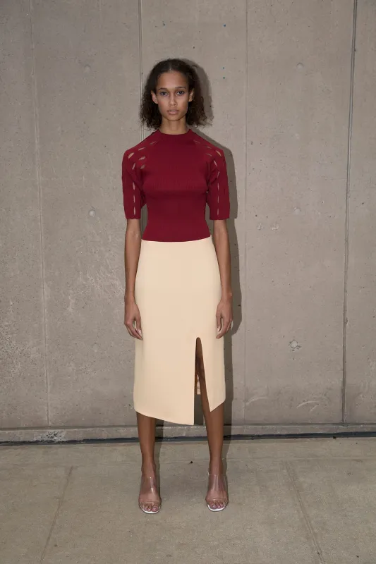 Mesh Sleeve Mockneck - Brick made by NOMIA