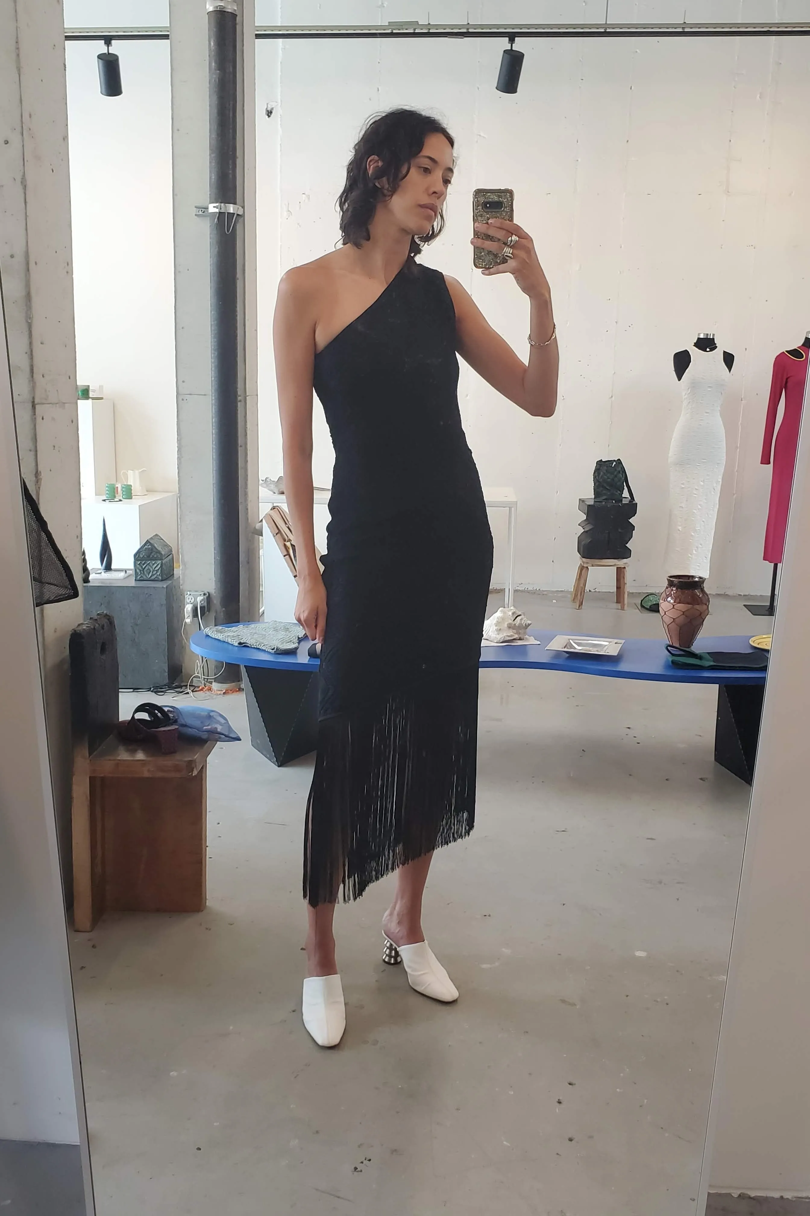 One Shoulder Crochet Fringe Dress - Black sold by NOMIA