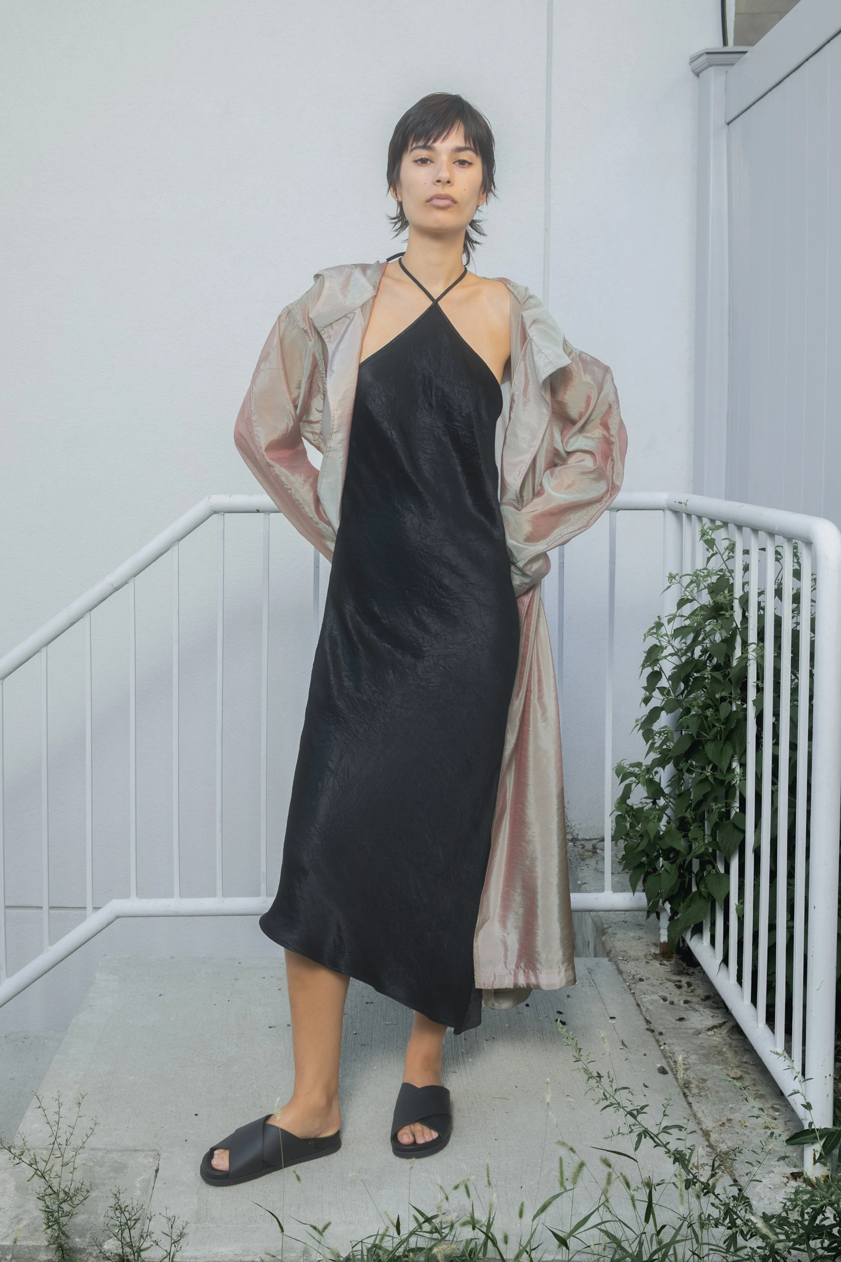 Halter Bias Dress - Black Satin sold by NOMIA