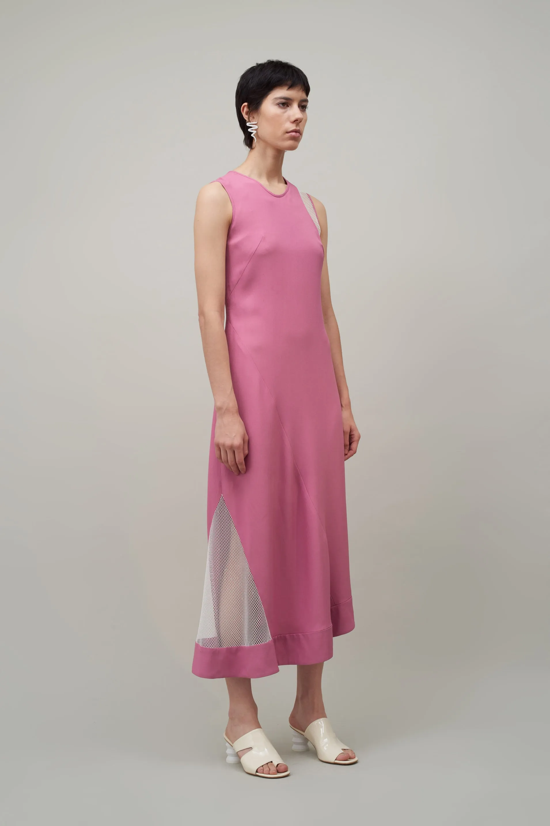 ASYMMETRIC INSET DRESS - PEONY / WHITE NETTING sold by NOMIA product image thumbnail 4