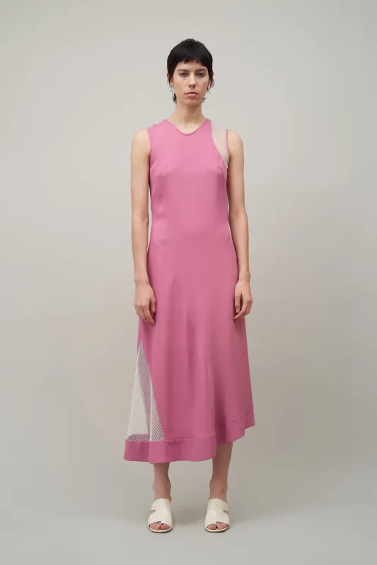 ASYMMETRIC INSET DRESS - PEONY / WHITE NETTING made by NOMIA