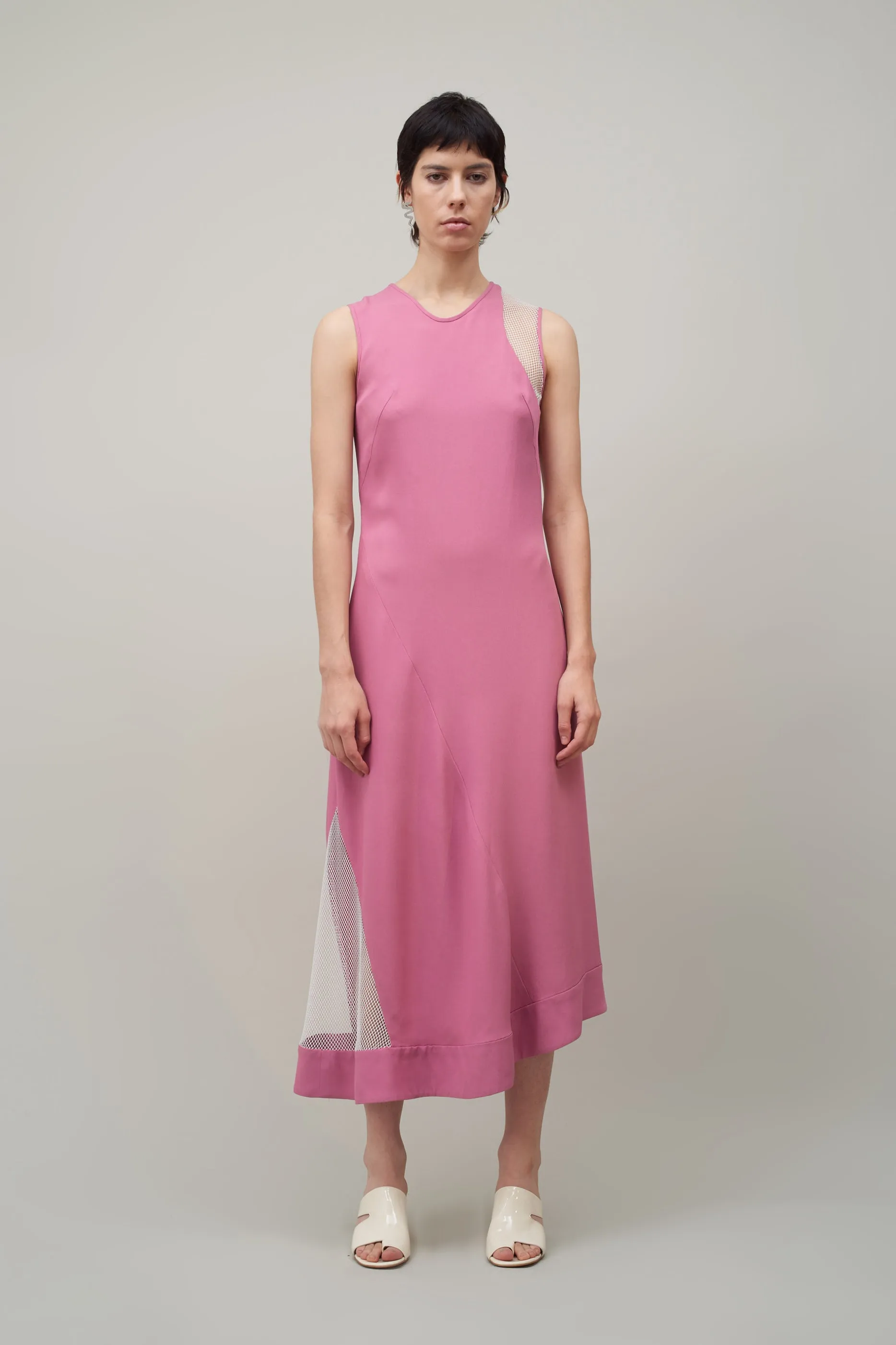 ASYMMETRIC INSET DRESS - PEONY / WHITE NETTING sold by NOMIA