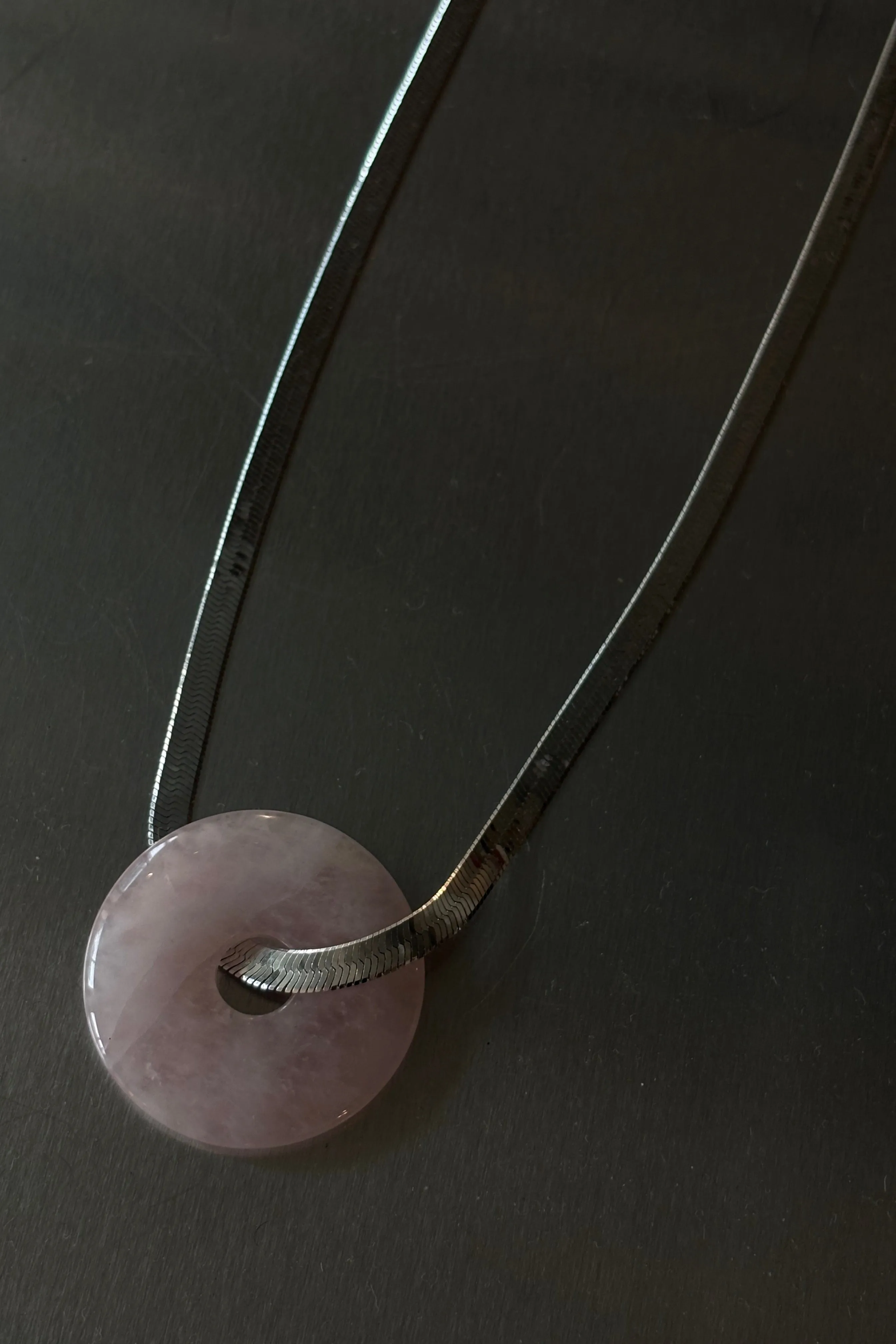 Silver Herringbone Chain with Agate Ring sold by NOMIA