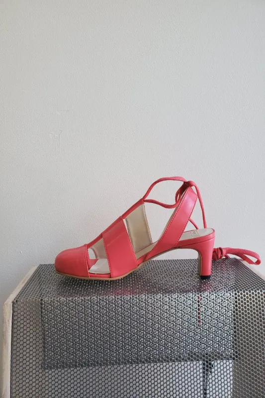 Checker Lace Up Sandal - Coral made by NOMIA