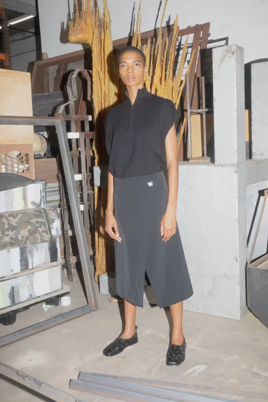 Sleeveless Zip Sweater Vest - Black made by NOMIA