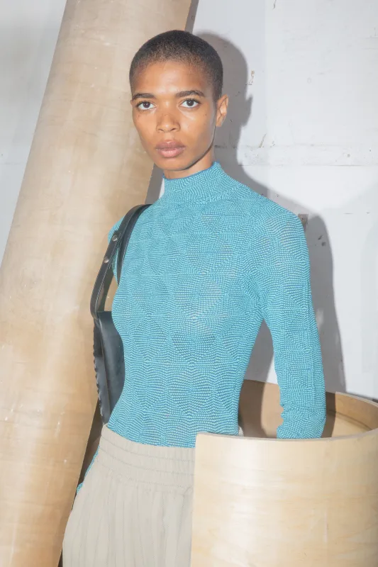 Optical Knit Sweater - Teal / Mint made by NOMIA