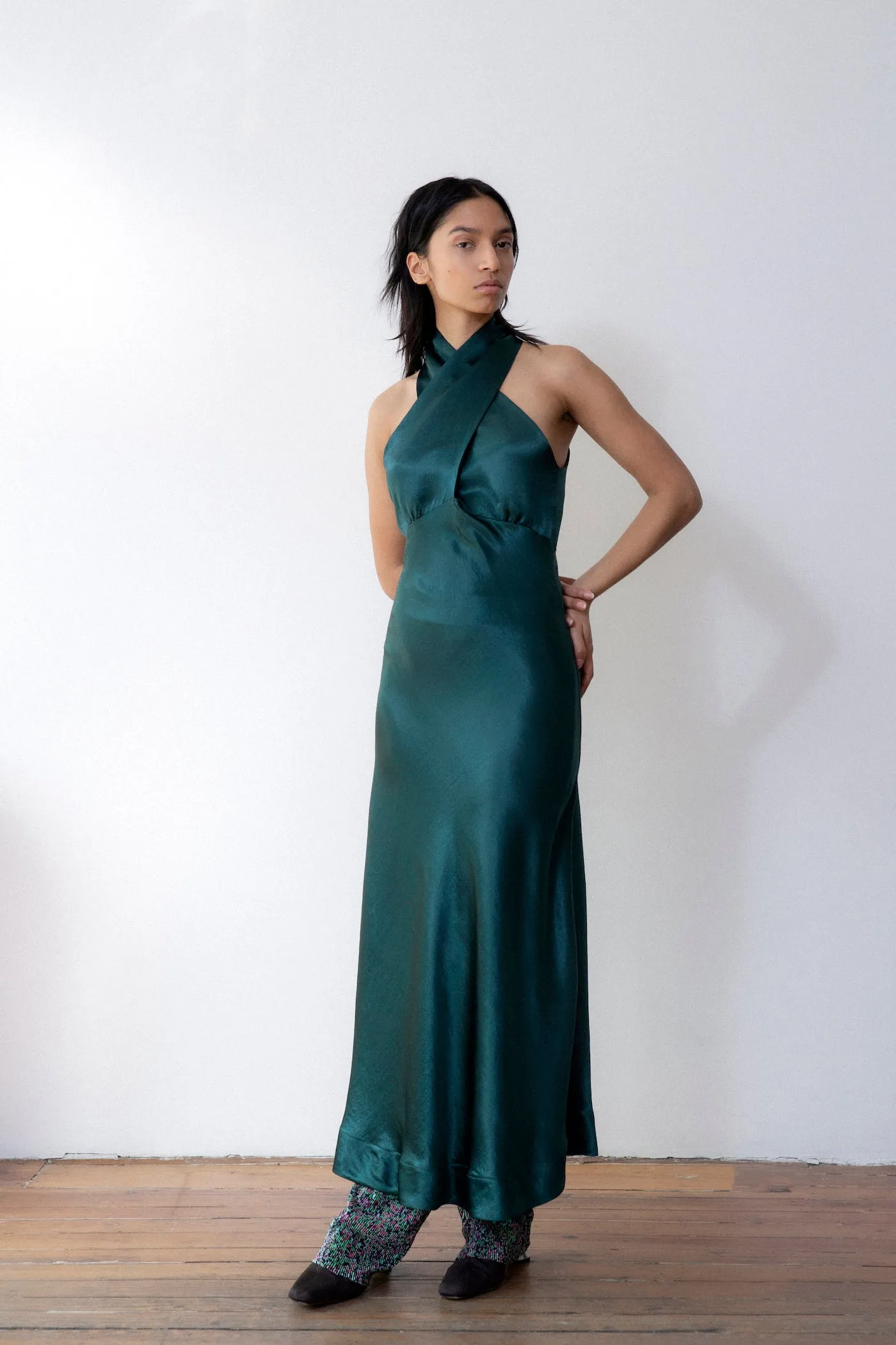 Cross Front Bias Dress - Kelp sold by NOMIA