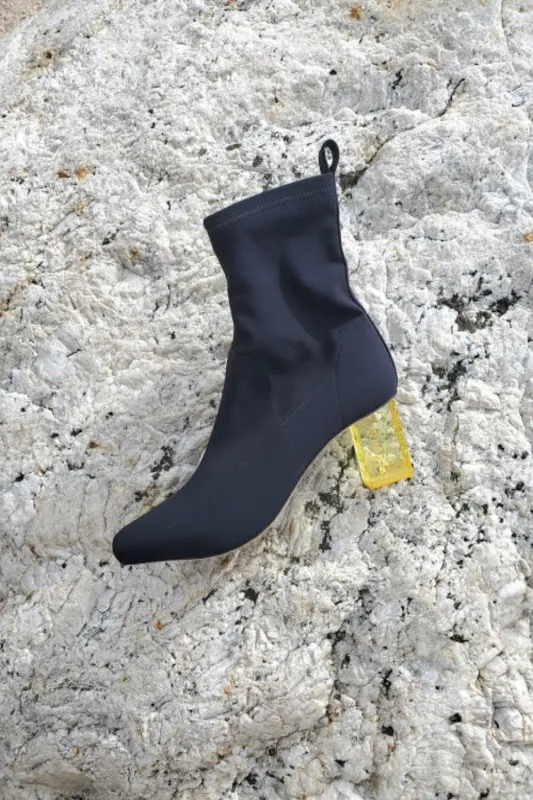 Binx Boot in Matte Lycra - Black with Citrine Heel made by NOMIA