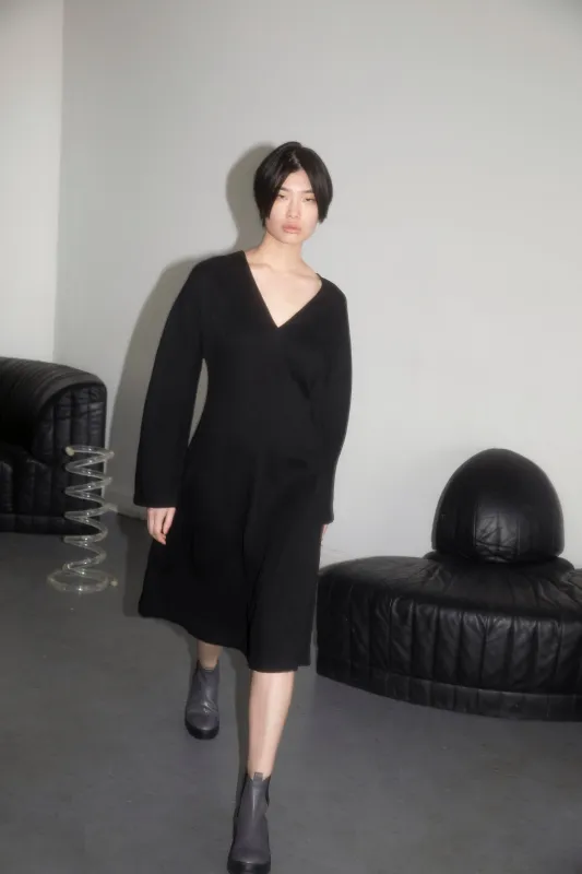 Dolman Sleeve V Neck Dress - Black made by NOMIA