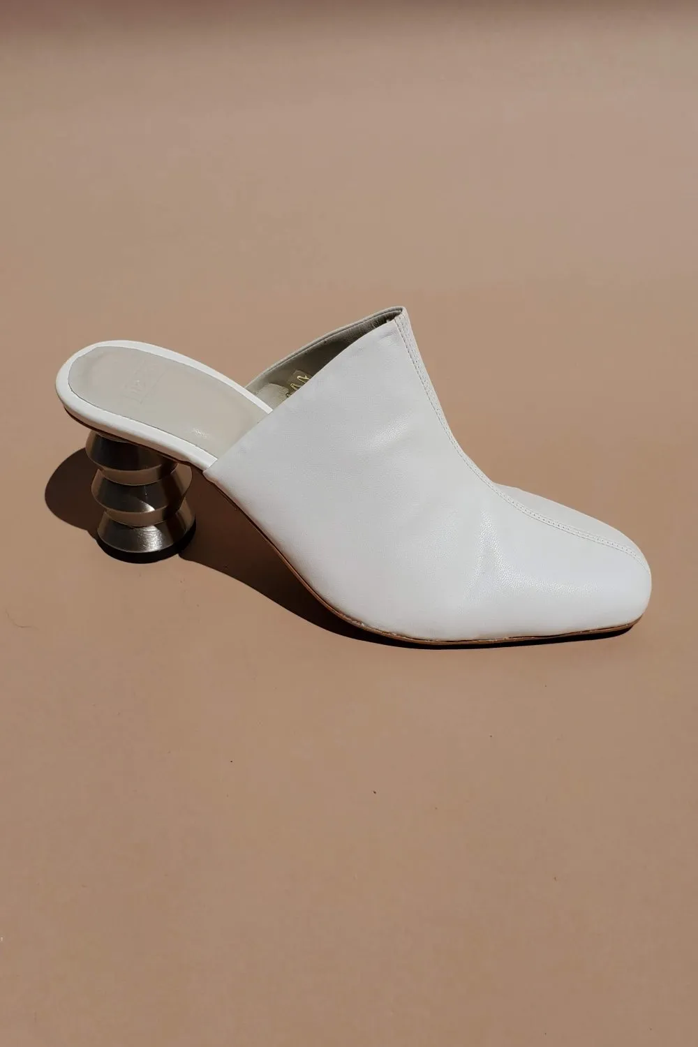 Flavia Mule - White ZZ Heel sold by NOMIA