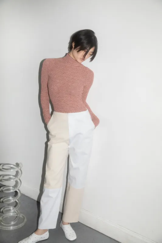 Optical Knit Sweater - Burgundy / Peach made by NOMIA