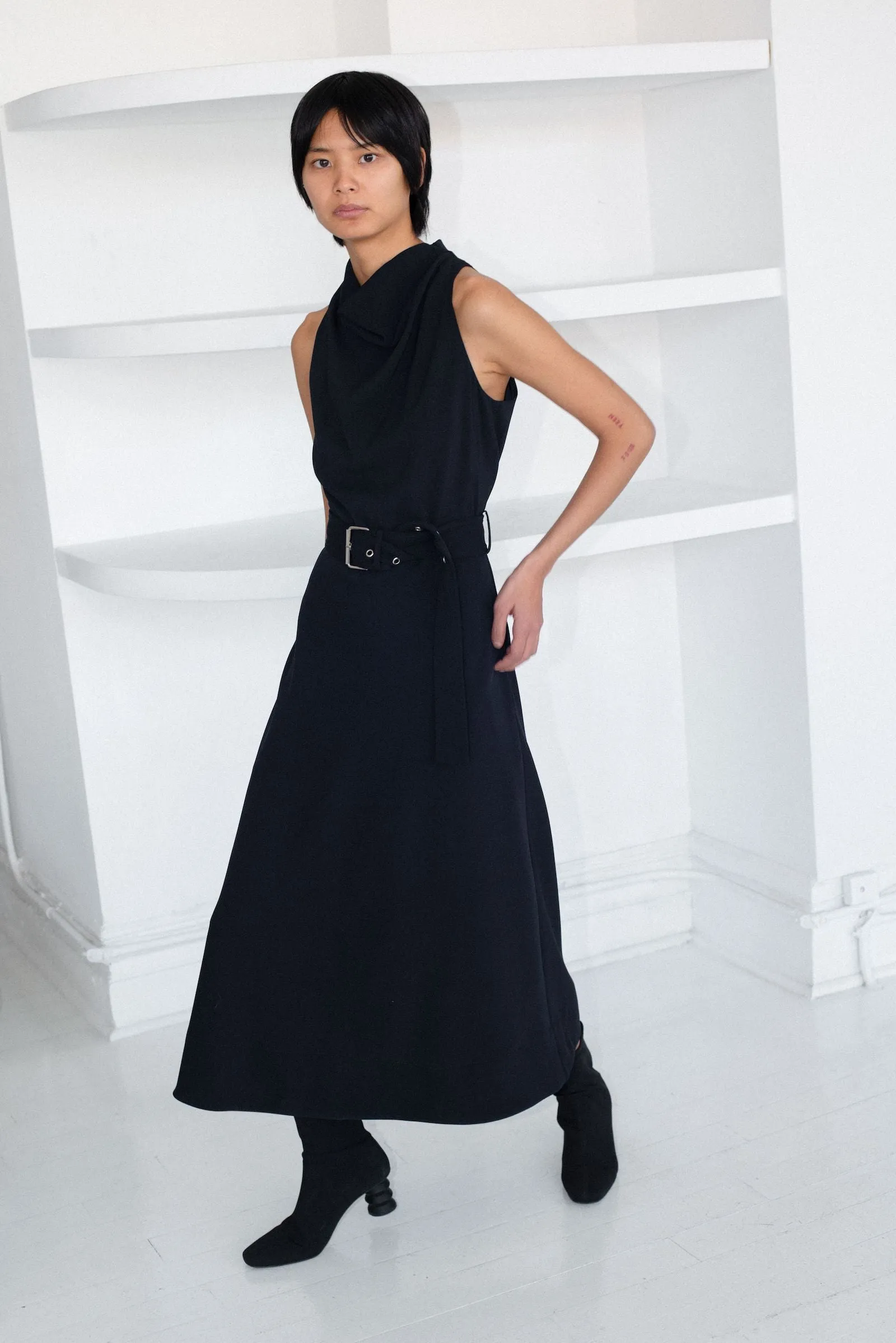 Belted Cowl Dress - Midnight sold by NOMIA