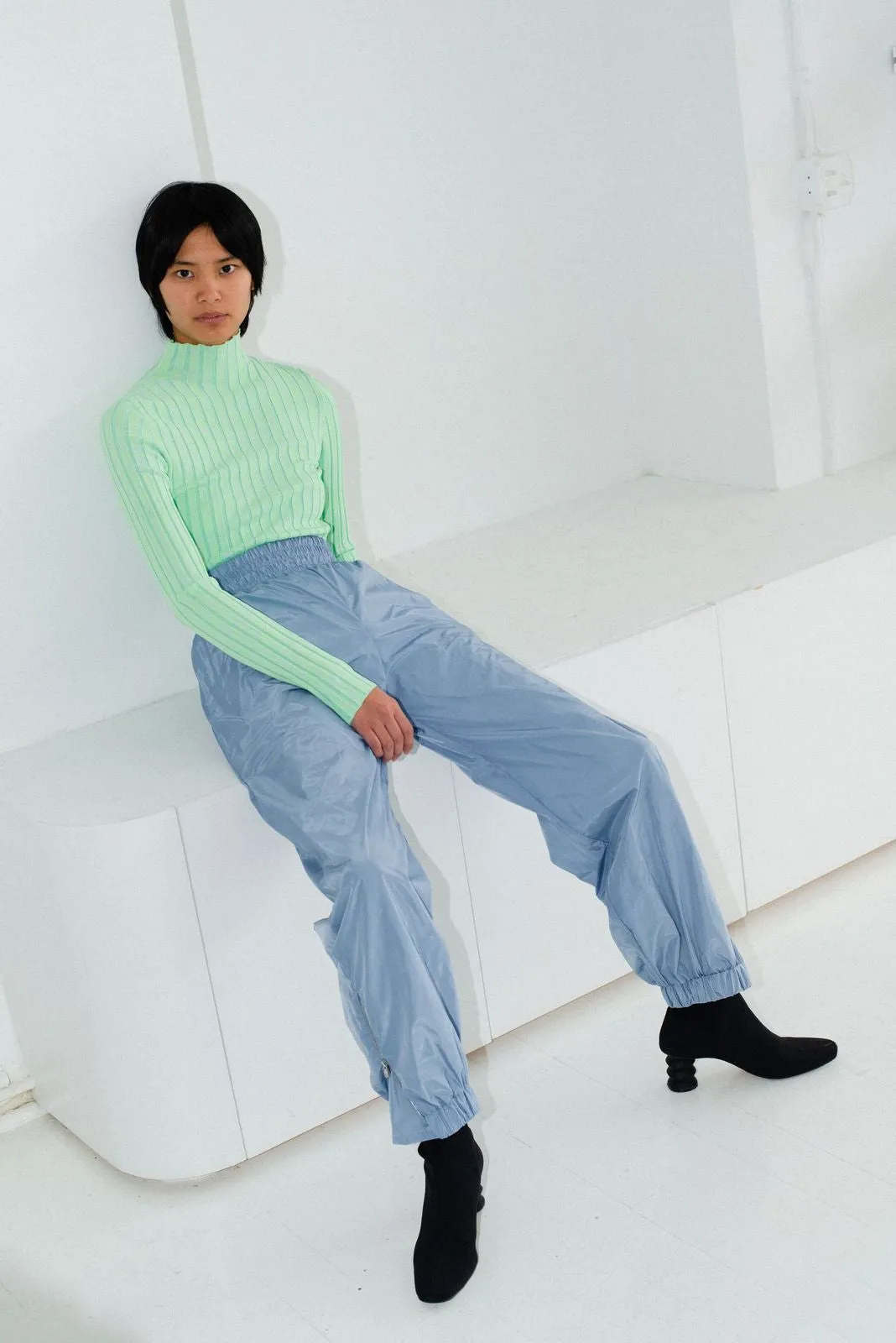 Wide Ribbed Mockneck Sweater - Marled Lime sold by NOMIA