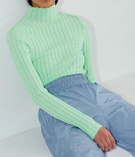 Wide Ribbed Mockneck Sweater - Marled Lime sold by NOMIA product image thumbnail 2