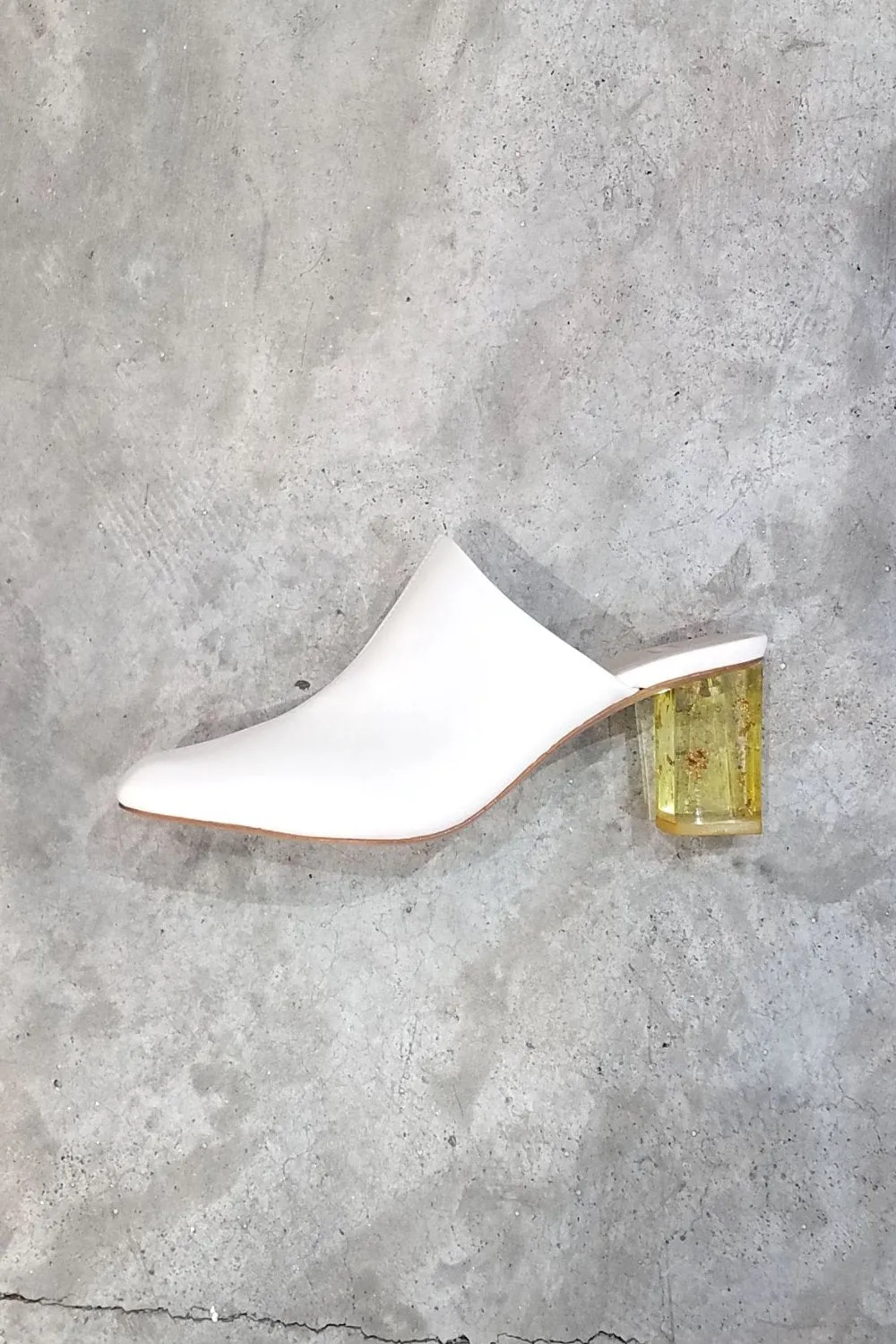 Flavia Mule - White With Citrine Heel sold by NOMIA
