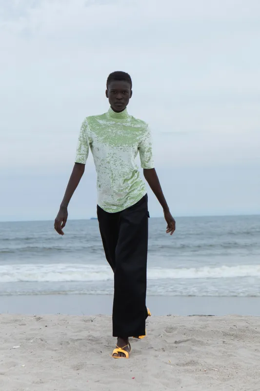 Short Sleeve Mockneck - Limeade Crushed Velvet made by NOMIA