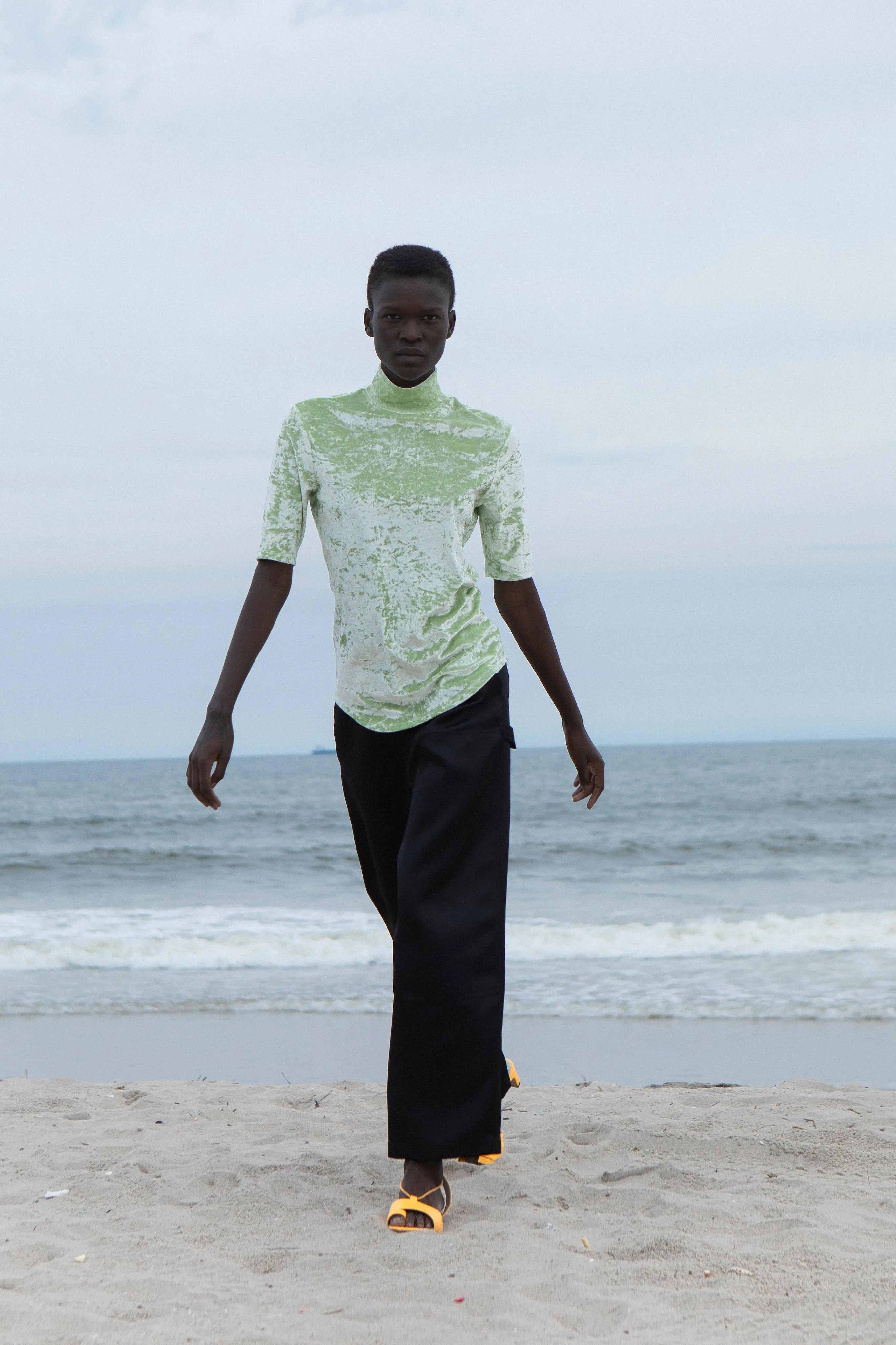 Short Sleeve Mockneck - Limeade Crushed Velvet sold by NOMIA