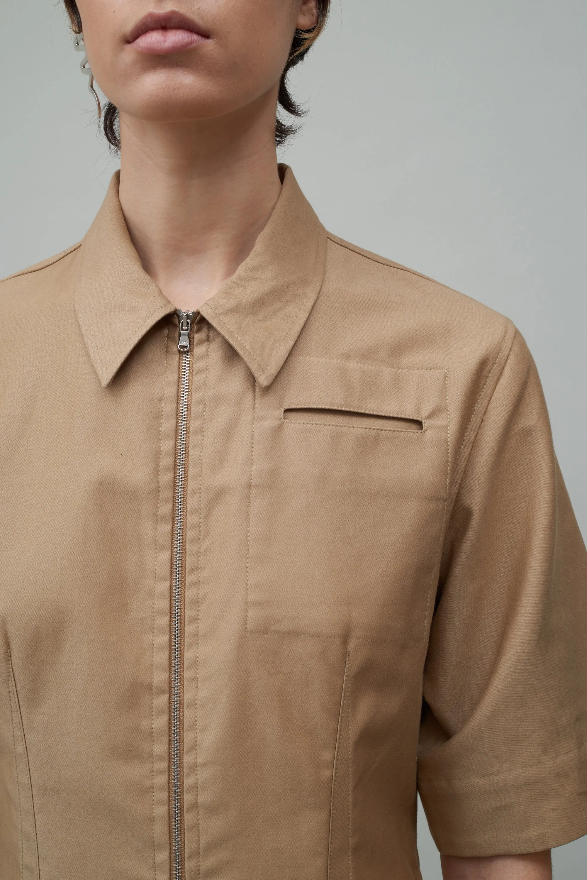 ZIP FRONT POCKET DRESS - TAN sold by NOMIA product image thumbnail 2