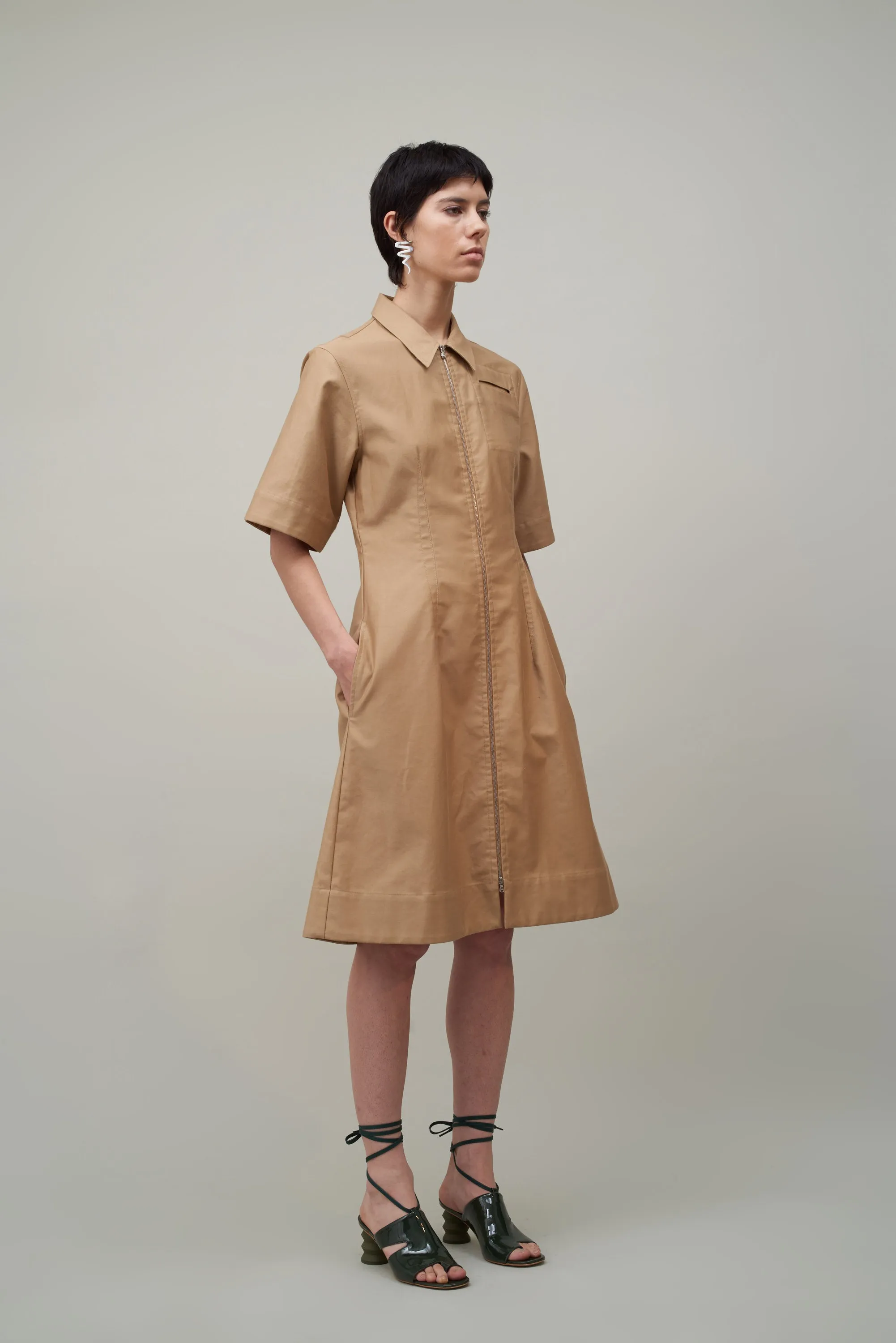 ZIP FRONT POCKET DRESS - TAN sold by NOMIA product image thumbnail 3