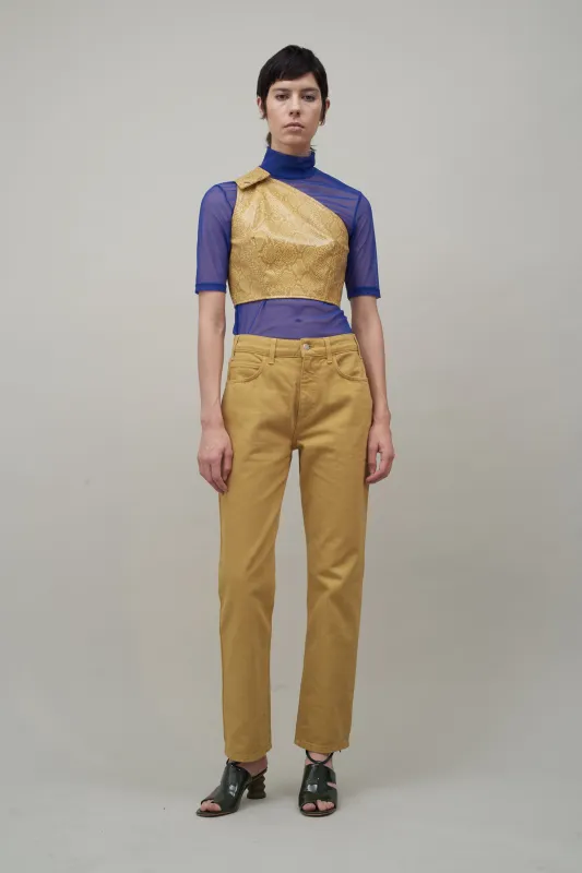 ONE SHOULDER BUSTIER - YELLOW FAUX SNAKESKIN sold by NOMIA