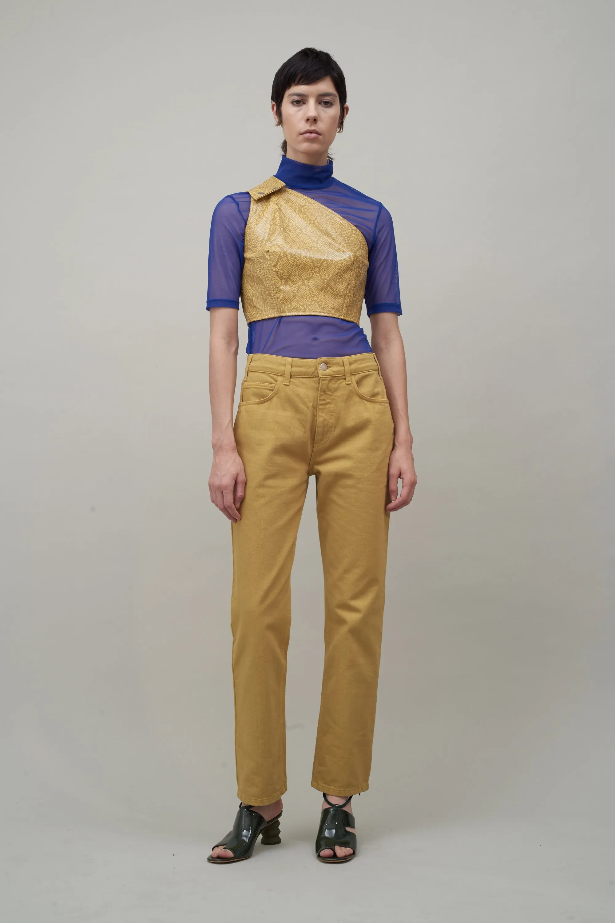 ONE SHOULDER BUSTIER - YELLOW FAUX SNAKESKIN sold by NOMIA