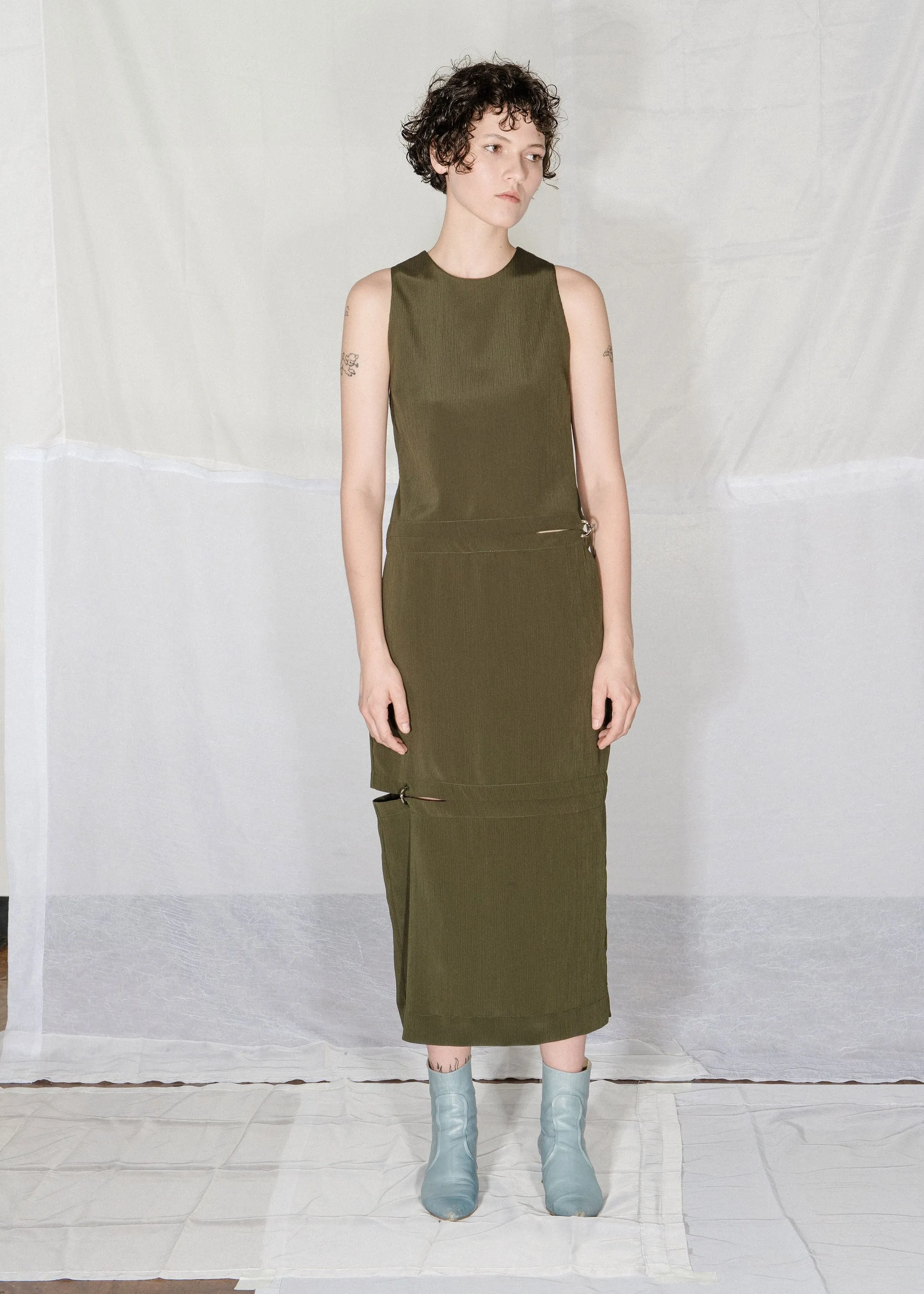 PIERCED TANK DRESS - Moss sold by NOMIA