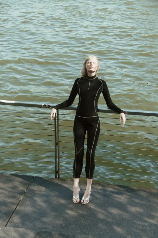 Scuba Capri Pants - Black / Pistachio sold by NOMIA