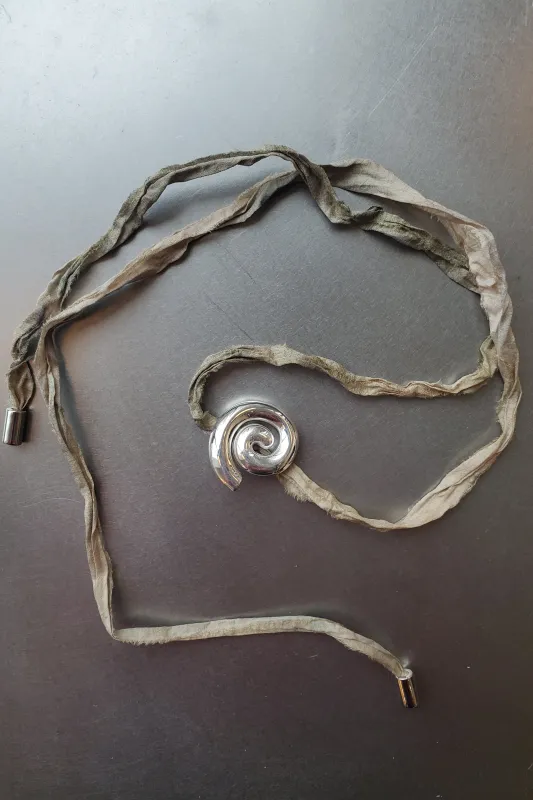 Sterling Silver Spiral Wrap Necklace - Mushroom Silk made by NOMIA