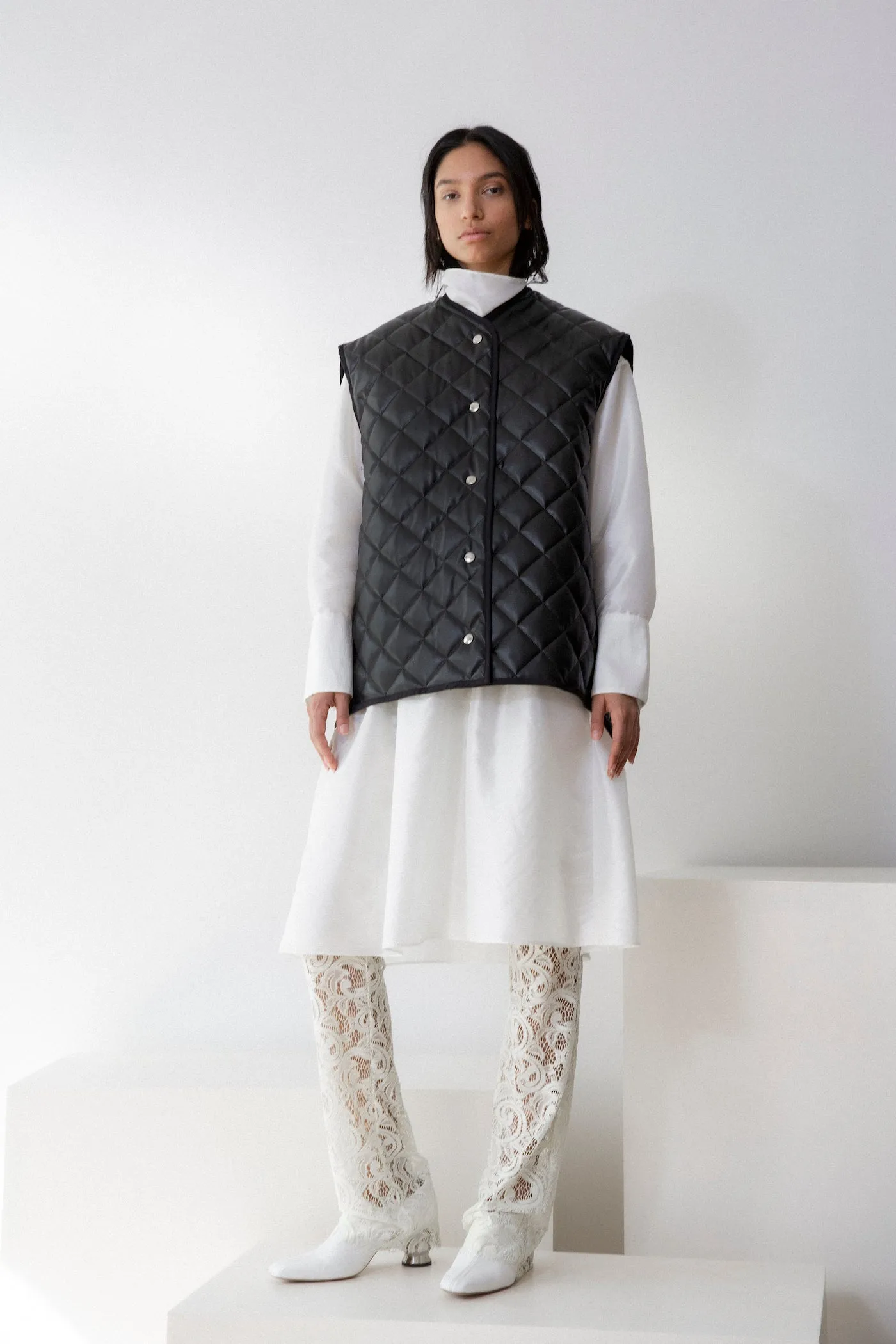 Oversized Quilted Vest - Black Satin sold by NOMIA product image thumbnail 3