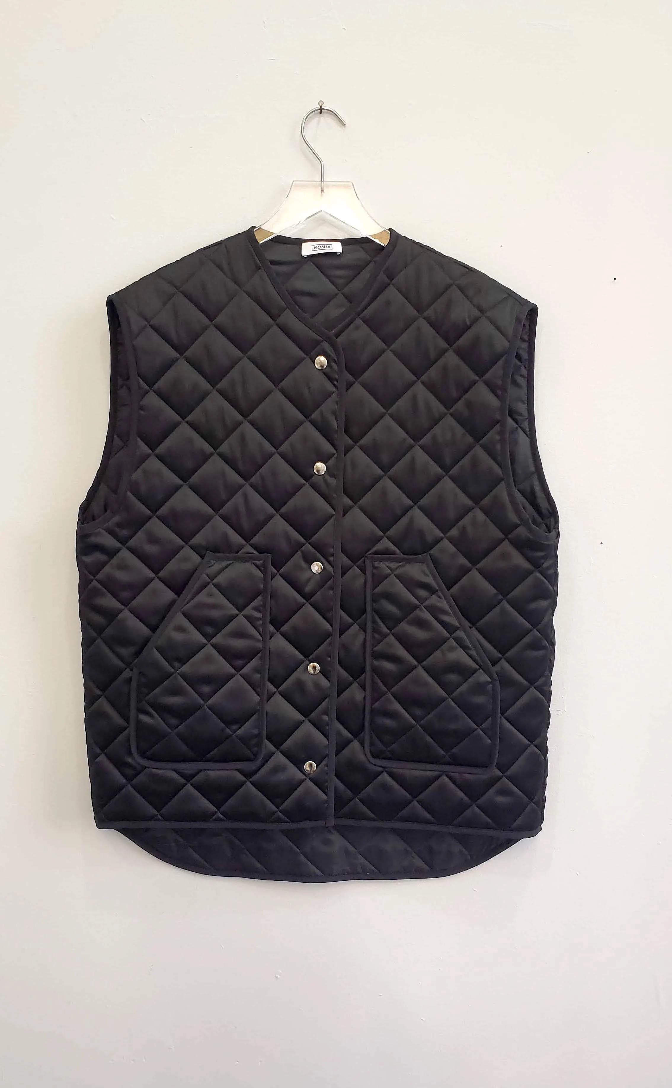 Oversized Quilted Vest - Black Satin sold by NOMIA