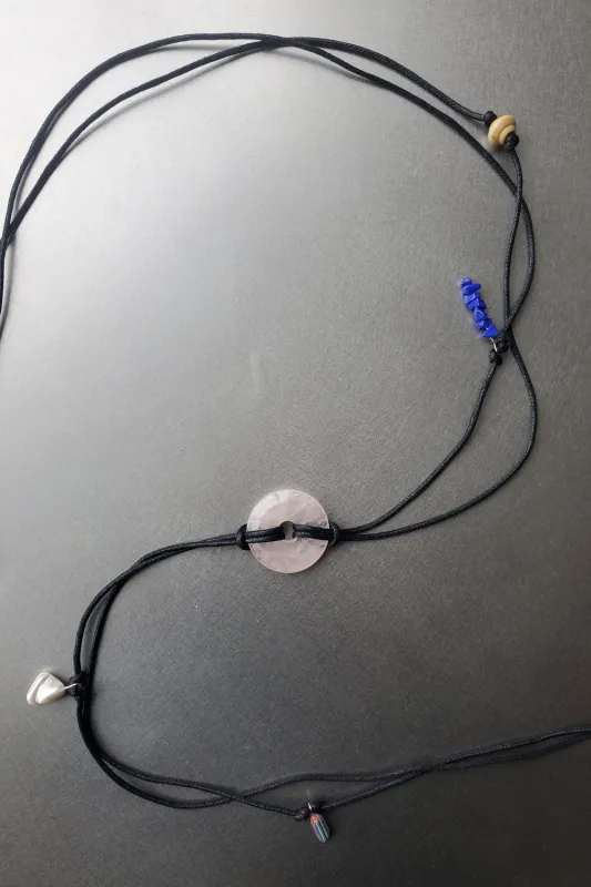 Confetti Cord Belt with Stone Circle - Rose Quartz made by NOMIA