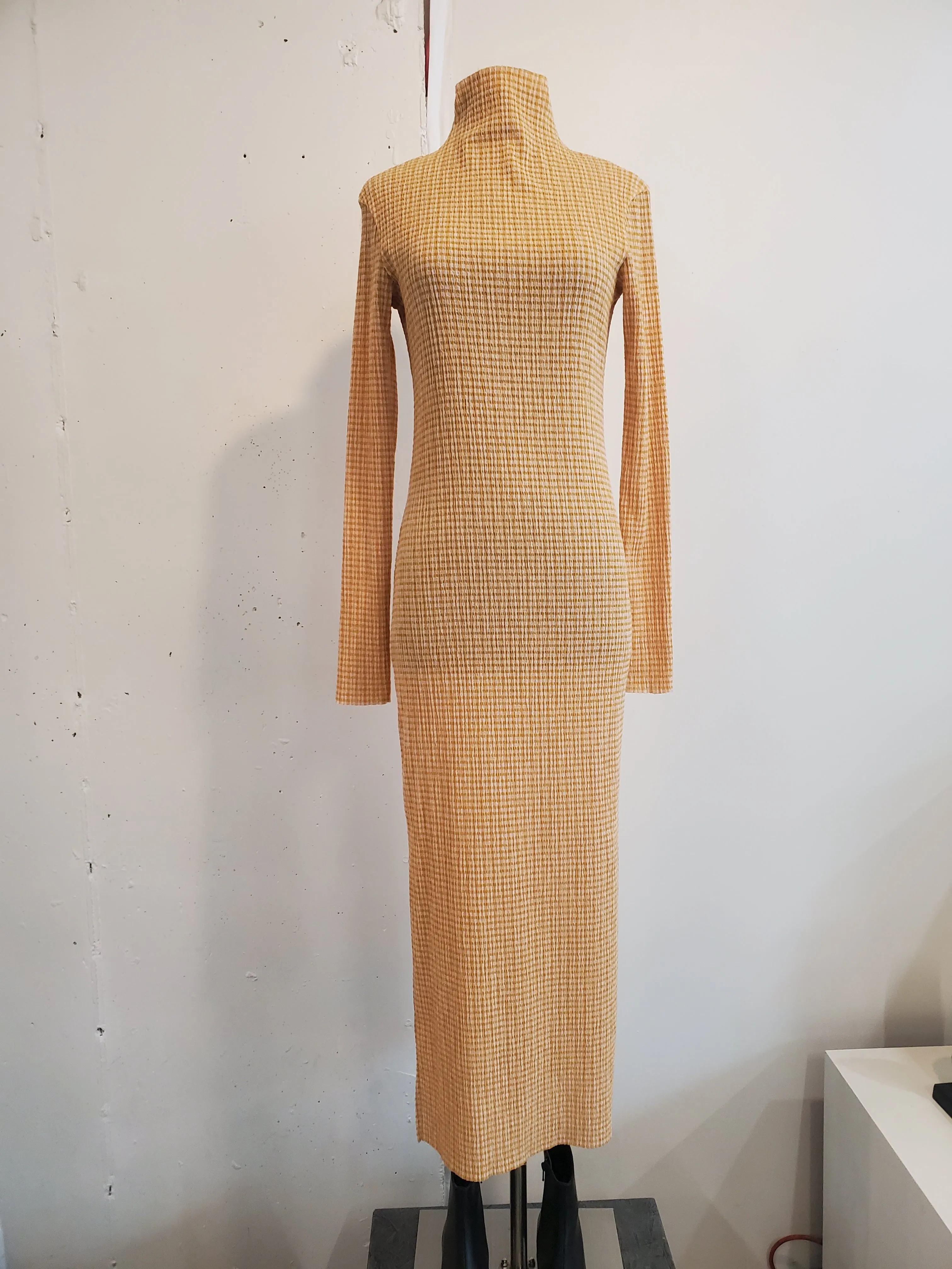 Maxi Mockneck Knit Dress - Orange/White Stripes gingham sold by NOMIA