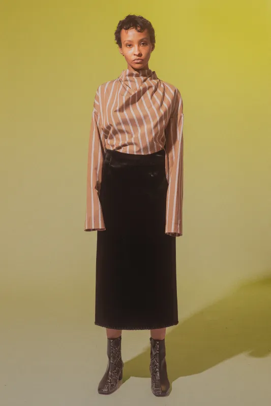 Asymmetric Cowl Top - Camel / White Stripe made by NOMIA