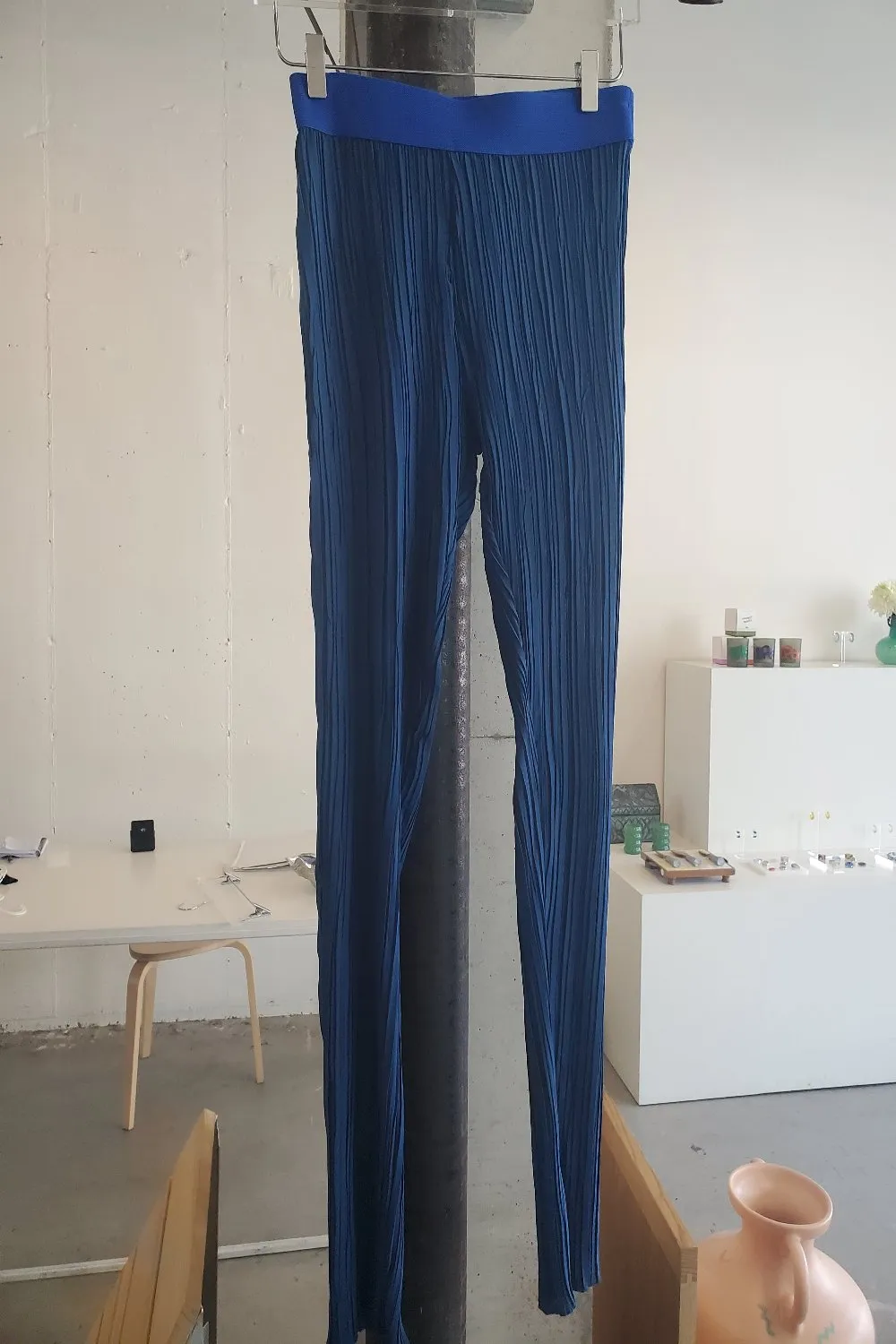 Long Plisse Pants - Denim sold by NOMIA