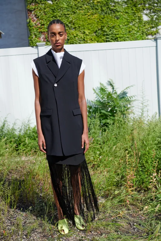 Asymmetric Hem Fringe Skirt - Black made by NOMIA