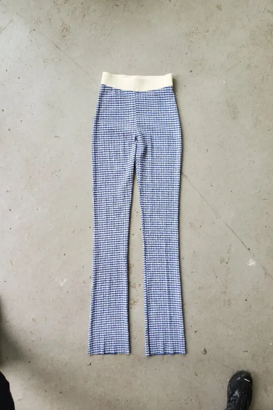 Long Knit Pants - Cobalt Blue Gingham made by NOMIA