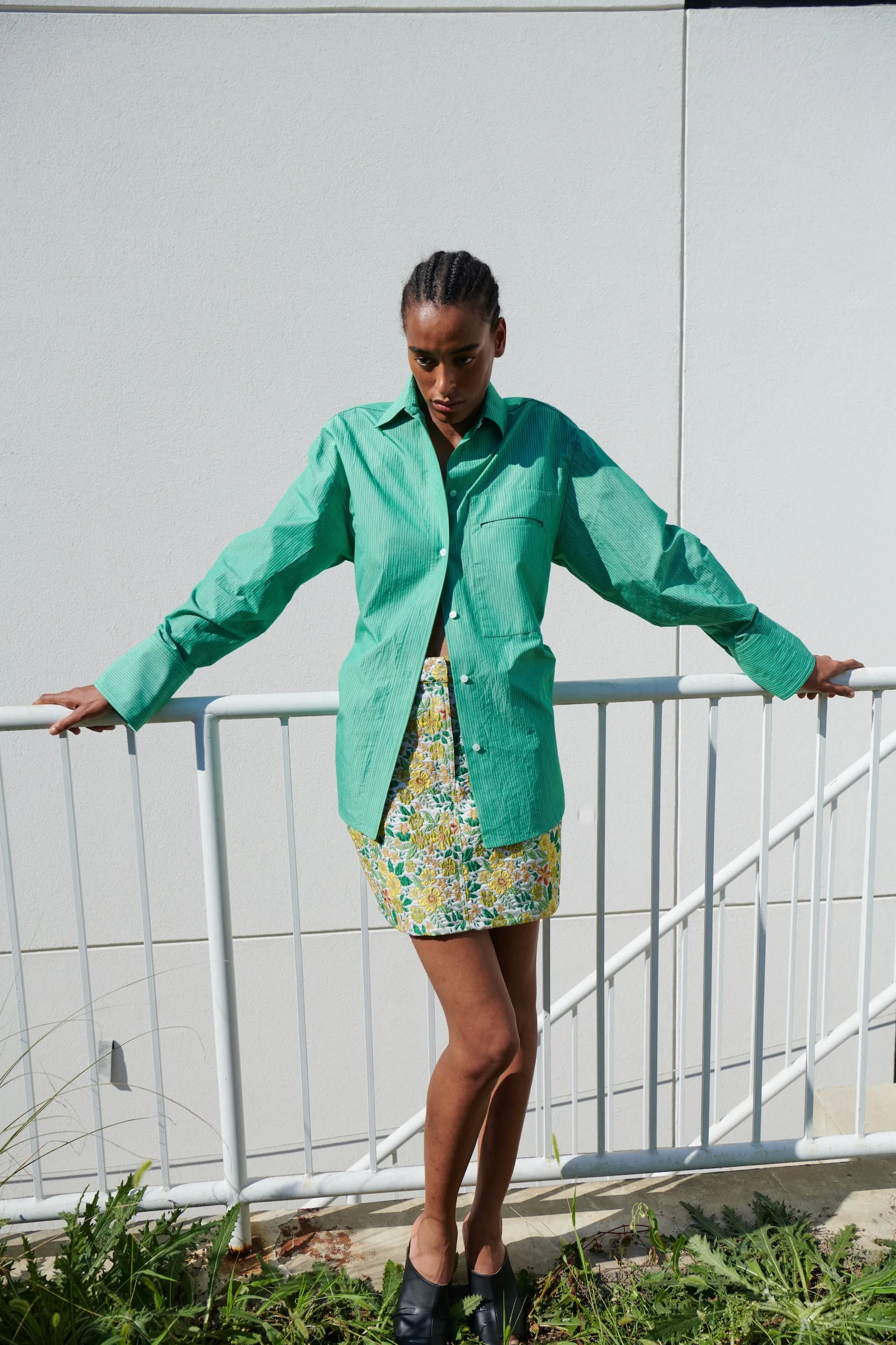 Mini Jean Skirt - Yellow Floral Brocade sold by NOMIA product image thumbnail 2