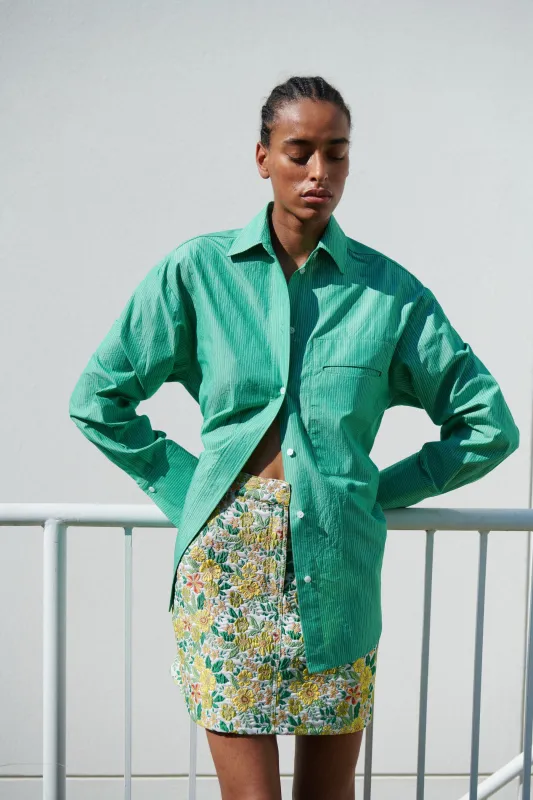Mini Jean Skirt - Yellow Floral Brocade made by NOMIA
