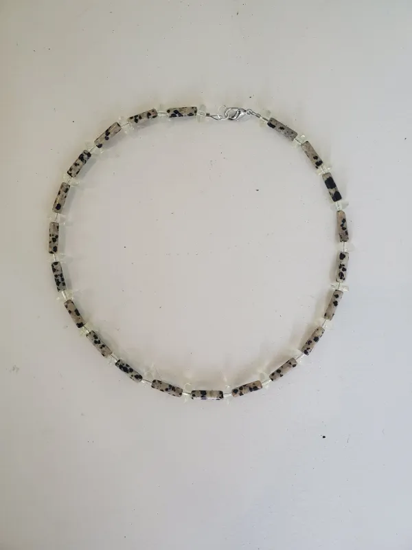 Dalmatian Jasper and Crystal Choker made by NOMIA