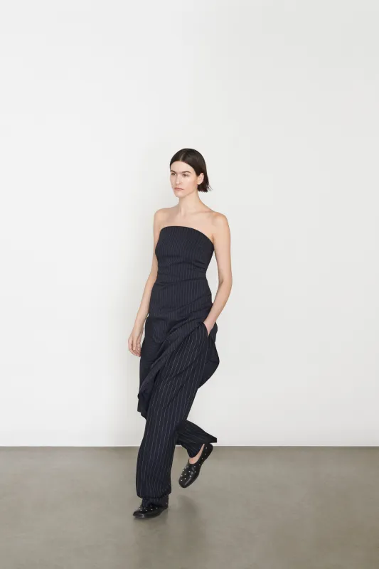 Strapless Inset Dress - Midnight Pinstripe made by NOMIA