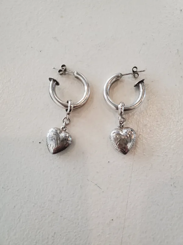Vintage Sterling Silver Hoop and Heart Earrings made by NOMIA